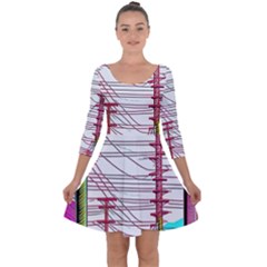 Poles Wires Quarter Sleeve Skater Dress