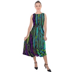 Spectral Forest Nature Midi Tie-back Chiffon Dress