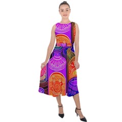 Bottles Colorful Midi Tie-back Chiffon Dress