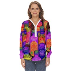 Bottles Colorful Zip Up Long Sleeve Blouse