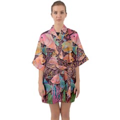 Tropical Fish Half Sleeve Satin Kimono  by uniart180623