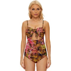 Red And Yellow Ivy  Knot Front One-piece Swimsuit by okhismakingart