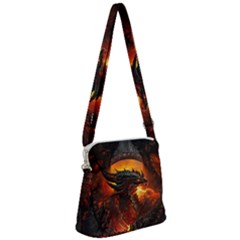 Dragon Art Fire Digital Fantasy Zipper Messenger Bag by Bedest