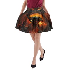 Dragon Art Fire Digital Fantasy A-line Pocket Skirt