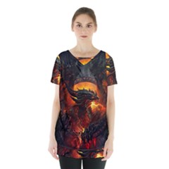 Dragon Art Fire Digital Fantasy Skirt Hem Sports Top