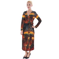 Dragon Art Fire Digital Fantasy Velvet Maxi Wrap Dress by Bedest