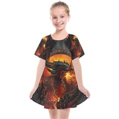 Dragon Art Fire Digital Fantasy Kids  Smock Dress by Bedest