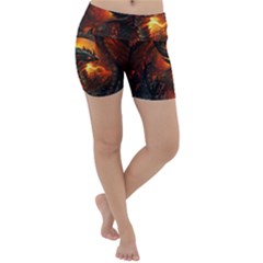 Dragon Art Fire Digital Fantasy Lightweight Velour Yoga Shorts by Bedest