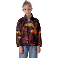 Dragon Art Fire Digital Fantasy Kids  Half Zip Hoodie by Bedest