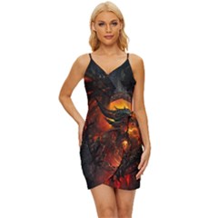 Dragon Art Fire Digital Fantasy Wrap Tie Front Dress by Bedest