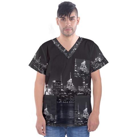 New York Skyline Men s V-neck Scrub Top by Bedest