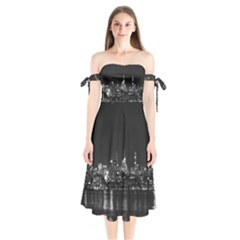 New York Skyline Shoulder Tie Bardot Midi Dress by Bedest