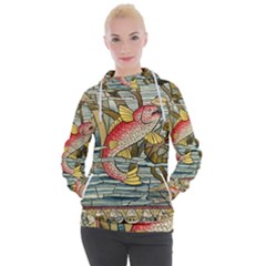 Fish Underwater Cubism Mosaic Women s Hooded Pullover by Bedest