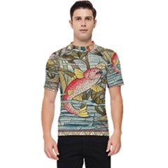 Fish Underwater Cubism Mosaic Men s Short Sleeve Rash Guard by Bedest