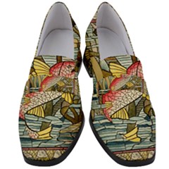 Fish Underwater Cubism Mosaic Women s Chunky Heel Loafers