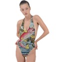 Fish underwater cubism mosaic Backless Halter One Piece Swimsuit View1