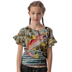 Fish Underwater Cubism Mosaic Kids  Cut Out Flutter Sleeves by Bedest