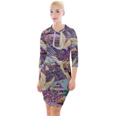 Textile-fabric-cloth-pattern Quarter Sleeve Hood Bodycon Dress