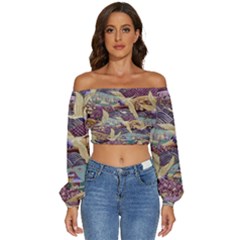 Textile-fabric-cloth-pattern Long Sleeve Crinkled Weave Crop Top by Bedest