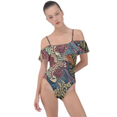 Wings-feathers-cubism-mosaic Frill Detail One Piece Swimsuit