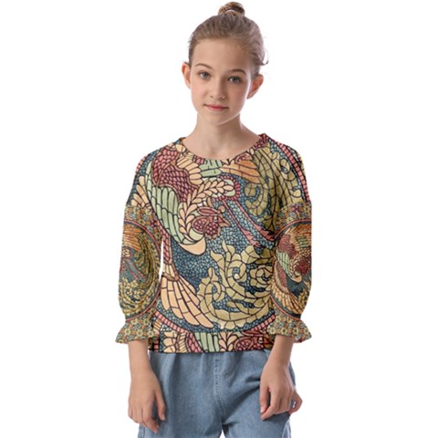 Wings-feathers-cubism-mosaic Kids  Cuff Sleeve Top by Bedest