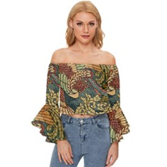 Wings-feathers-cubism-mosaic Off Shoulder Flutter Bell Sleeve Top by Bedest