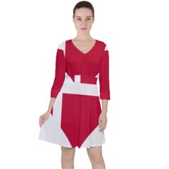 Heart-love-flag-denmark-red-cross Quarter Sleeve Ruffle Waist Dress by Bedest