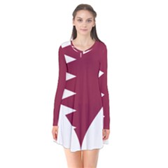 Heart-love-flag-qatar Long Sleeve V-neck Flare Dress