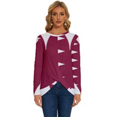 Heart-love-flag-qatar Long Sleeve Crew Neck Pullover Top by Bedest