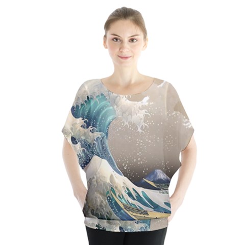 Japanese Wave Batwing Chiffon Blouse by Cowasu