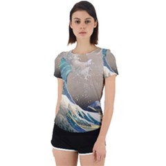 Japanese Wave Back Cut Out Sport T-shirt by Cowasu