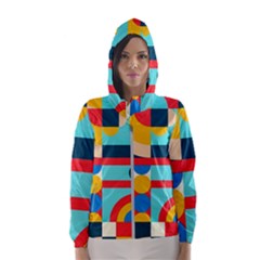 Geometric Shape Colorful Abstract Wave Women s Hooded Windbreaker by Cowasu