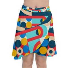 Geometric Shape Colorful Abstract Wave Chiffon Wrap Front Skirt