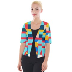 Geometric Shape Colorful Abstract Wave Cropped Button Cardigan by Cowasu