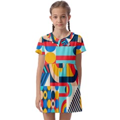 Geometric Shape Colorful Abstract Wave Kids  Asymmetric Collar Dress