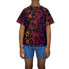 Abstract Red Geometric Kids  Short Sleeve Swimwear