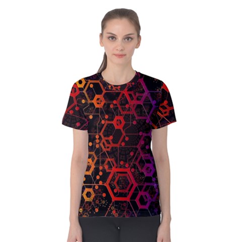 Abstract Red Geometric Women s Cotton T-shirt by Cowasu