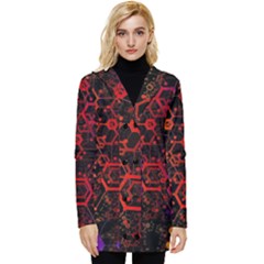 Abstract Red Geometric Button Up Hooded Coat  by Cowasu