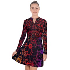 Abstract Red Geometric Long Sleeve Panel Dress