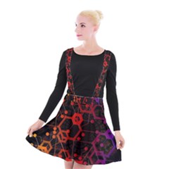 Abstract Red Geometric Suspender Skater Skirt