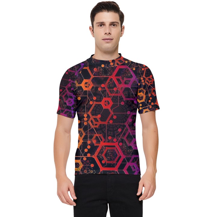 Abstract Red Geometric Men s Short Sleeve Rash Guard