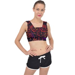 Abstract Red Geometric V-Back Sports Bra