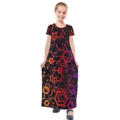 Abstract Red Geometric Kids  Short Sleeve Maxi Dress