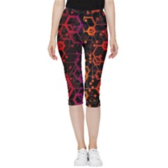 Abstract Red Geometric Inside Out Lightweight Velour Capri Leggings 