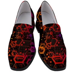 Abstract Red Geometric Women s Chunky Heel Loafers