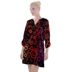 Abstract Red Geometric Open Neck Shift Dress