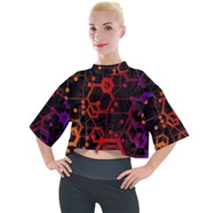 Abstract Red Geometric Mock Neck T-Shirt