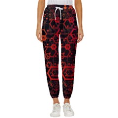 Abstract Red Geometric Women s Cropped Drawstring Pants