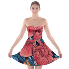 Flower Classic Japanese Art Strapless Bra Top Dress by Cowasu