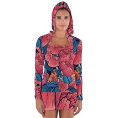 Flower Classic Japanese Art Long Sleeve Hooded T-shirt by Cowasu